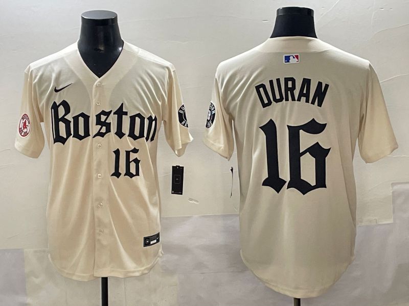 Men 2025 Boston Red Sox #16 Duran Cream Five generations Joint Name Nike MLB Jersey style 11